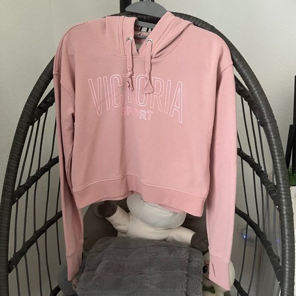Victoria's Secret Tops - VICTORIA SECRET Sport Pink Hooded Crop Sweatshirt